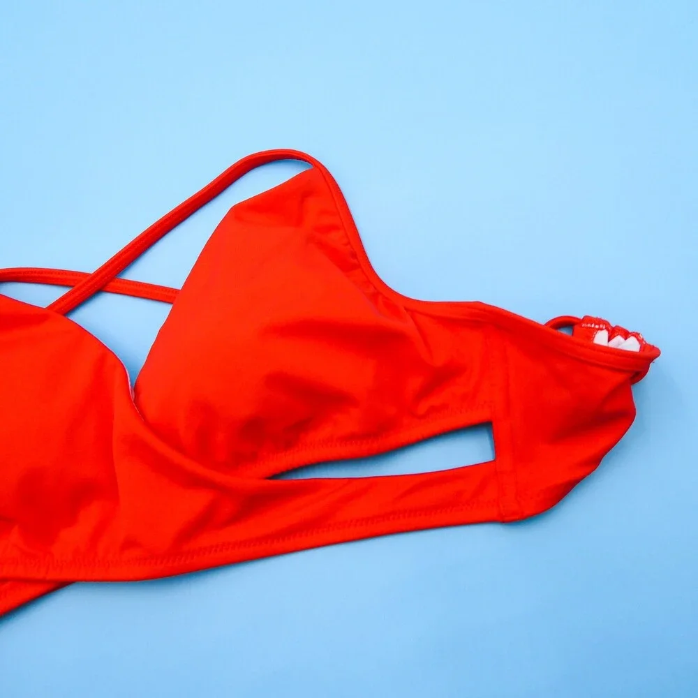 Victorias Secret Medium Red Triangle Wrap Style‎ Padded Bikini Top Swimwear New